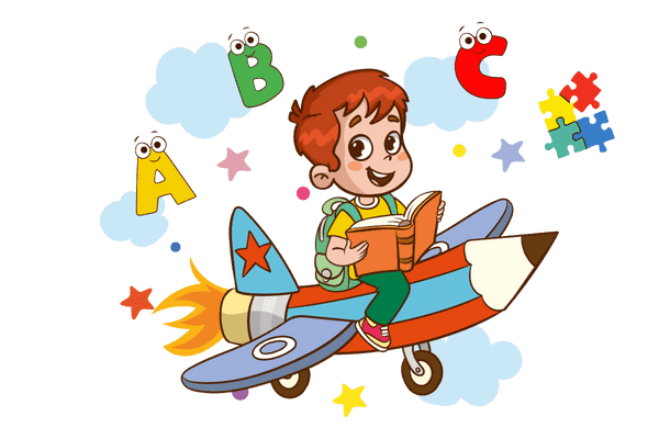Happy children learning with a tutor